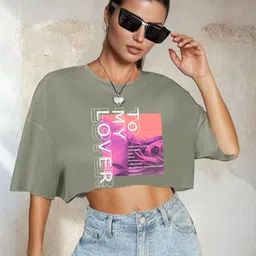 DressBerry Women Printed Flared Sleeve Net Crop Top-image-40