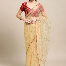 Warthy Ent Embellished Sequinned Net Saree image 2