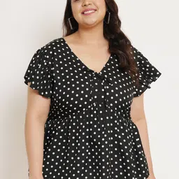 U&F Beyond Polka Dot Print Crepe Empire Top-49