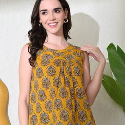 Sangria Women Ethnic Block Printed Gathered or Pleated Cotton A-Line Top-image-17