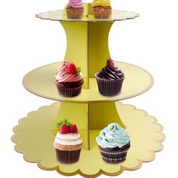 Party Anthem 3 Tier Gold Foil Scalloped Cardboard Cupcake Stand - Yellow-21
