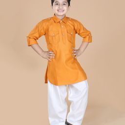 AJ Dezines Full Sleeves Button Closure Solid Pathani Suit - Mustard-picture-17