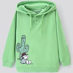 Pine Kids Full Cotton Knit Full Sleeves Snoopy Collection Hooded Bio-washed Sweatshirt - Opaline Green-image-11