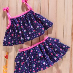 Babyhug Sleeveless 2 Piece Swimsuit Strawberry Print - Navy Blue-image-85