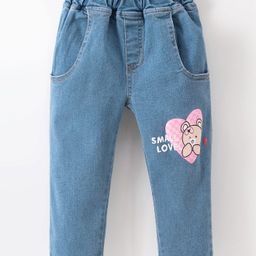 Kookie Kids Denim Full Length Jeans Heart Print- Blue-image-18