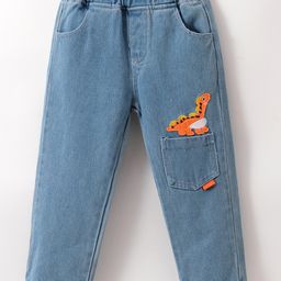 Kookie Kids Full Length Washed Jeans Dino Embroidery - Blue-image-108