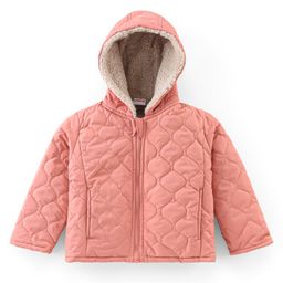 Babyhug Full Sleeves Solid Colour Quilted Hooded Jacket - Custard-image-16