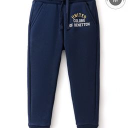 UCB Knit Full Length Lounge Pants Solid Colour Text Print- Blue-image-47