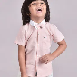 Polka Tots Half Sleeves Solid  Shirt With Bow - Pink-picture-41