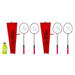 Airic Classic Double Shaft Xtreme Set Of 4 with 3 Plastic Shuttles Badminton Kit (Red)-6
