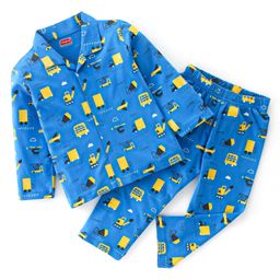 Babyhug Single Jersey Knit Full Sleeves Night Suit With Truck Print - Blue-image-84