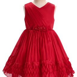 Babyhug Woven Sleeveless Fit and Flare Party Dress with Textured Fabric - Red-image-57