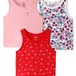 Pine Kids Cotton Lycra Knit Sleeveless  Slips  Floral Print Pack of 3 - Multicolour-picture-25