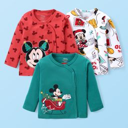 Babyhug Disney Full Sleeves Front Open Jhablas with Micky Mouse Print Pack of 3 - Red White & Green-image-50