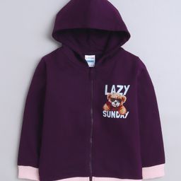 BUMZEE Looper Full Sleeves Bear Printed Hooded Sweat Jacket - Wine-image-38