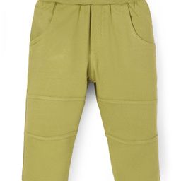 Zero Knit Full Length Solid Color Fleece Pant with Cut & Sew Design - Green-image-59