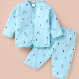 Tango Interlock Knit Full Sleeves Front Open Night Suit with Bunny Print - Aqua-image-45