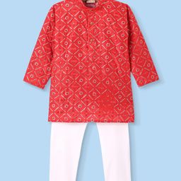 Ridokidz Full Sleeves Abstract Embroidered & Sequin Embellished Kurta Pyjama - Red-image-64