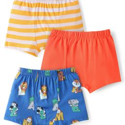 Babyhug Single Jersey Knit Above Knee Length Trunks with Animal Prints & Stripes Pack of 3 - Blue Orange & White-10