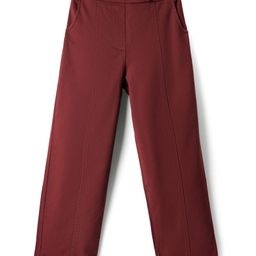 Kookie Kids Cotton Woven Full Length Pleated Wide Leg Lounge Pant With Pockets - Maroon-image-82