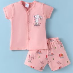Tango Interlock Knit Half Sleeves Shorts Night Suit with Bunny Print - Pink-image-97