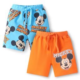 Babyhug Disney Terry Knit Shorts With Mickey Mouse Graphic Pack Of 2 - Orange & Light Blue-image-66