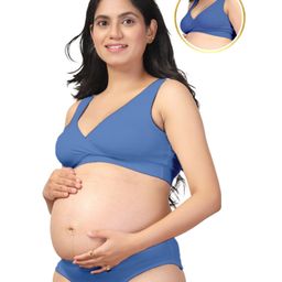 Zelena Modal Non-Wired Maternity Padded Nursing Bra - Blue-image-99