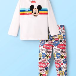 Babyhug Disney Single Jersey Knit Full Sleeves Night Suit with Mickey Mouse Graphics - White-image-77