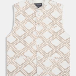 Charchit Cotton Blend Sleeveless Geometric Printed Jacket - Cream-image-41