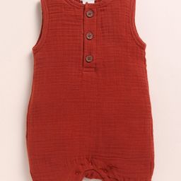 Cot & Candy Muslin Sleeveless Solid Romper - Brown-image-71