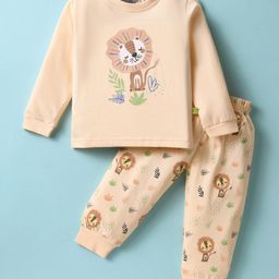 Mini Taurus Sinker Knit Full Sleeves Night Suit with Animal Print - Cream-image-85