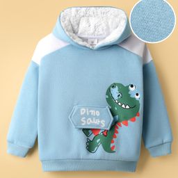 Mark & Mia Full Raglan Sleeves Hooded Sweatshirt with Dino Print & Fur Detailing - Light Blue-image-93