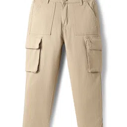 Pine Kids Cotton Elastane Woven Full Length Solid Coloured Trouser With Cargo Pockets - Khaki-picture-14