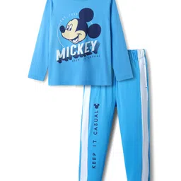 Pine Kids Disney 100% Cotton Full Sleeves Night Suit With Mickey Mouse Graphics - Blue-picture-20