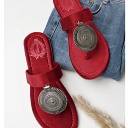 Shoetopia Metal Applique Detailed Kolhapuri Sandals - Red-image-67