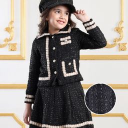 Mark & Mia Woven Full Sleeves Winter Party Top & Skirt Set with Lace Detailing - Black-picture-45