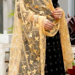 Indi INSIDE Floral Embroidered Thread Work Net Dupatta image 3