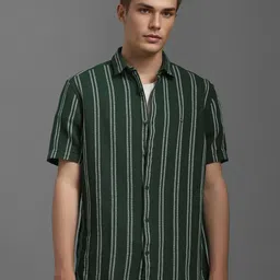 Louis Philippe Jeans Men Spread Collar Vertical Striped Cotton Casual Shirt-image-73