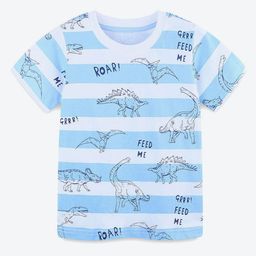 LULU & SKY Boys Striped V-Neck Tropical Pure Cotton T-shirt-image-26