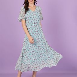 Curvydrobe Women Floral Print Georgette A-Line Maxi Dress-image-73