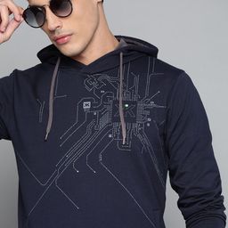 Kook N Keech Men Navy Blue & Charcoal Grey Printed Hooded Sweatshirt-image-23