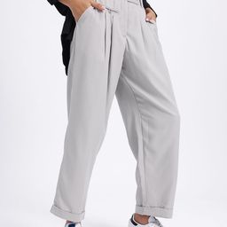 glitchez Women Retro Slam Pleated Carrot Fit Cropped Trousers-image-17