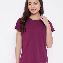 Camey Women Purple Solid Round Neck T-shirt-image-61