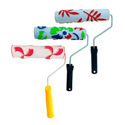 Kayra Decor Flower Pattern Paint Roller with Chrome Handle 9 Inch, ROLLNO33-35-37 (Pack of 3 Pcs)-99