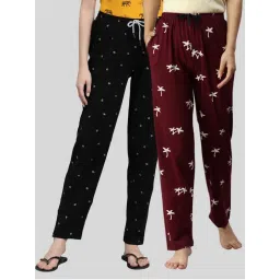 Kryptic Women Maroon & Black Printed Pure Cotton Lounge Pants (Pack of 2)-picture-46