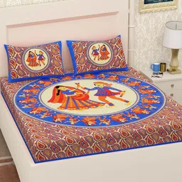 Aura Red & Blue Ethnic Motifs Printed 144 TC Cotton Queen Bedsheet Set 2.10 m x 2.30 m-image-97