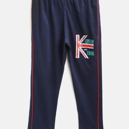 CHIMPRALA Kids Navy Blue Cotton Solid Antimicrobial Track Pants with Printed Detail-image-124