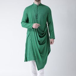 DEYANN Men Green Solid Asymmetric Hemline Straight Kurta-picture-0