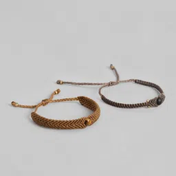 EL REGALO Unisex Pack of 2 Brown & Grey Lava Tigers Eye Wraparound Bracelet-53