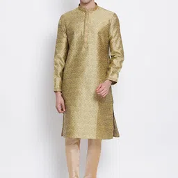 Sanwara Men Gold-Toned Woven Design Straight Kurta-27